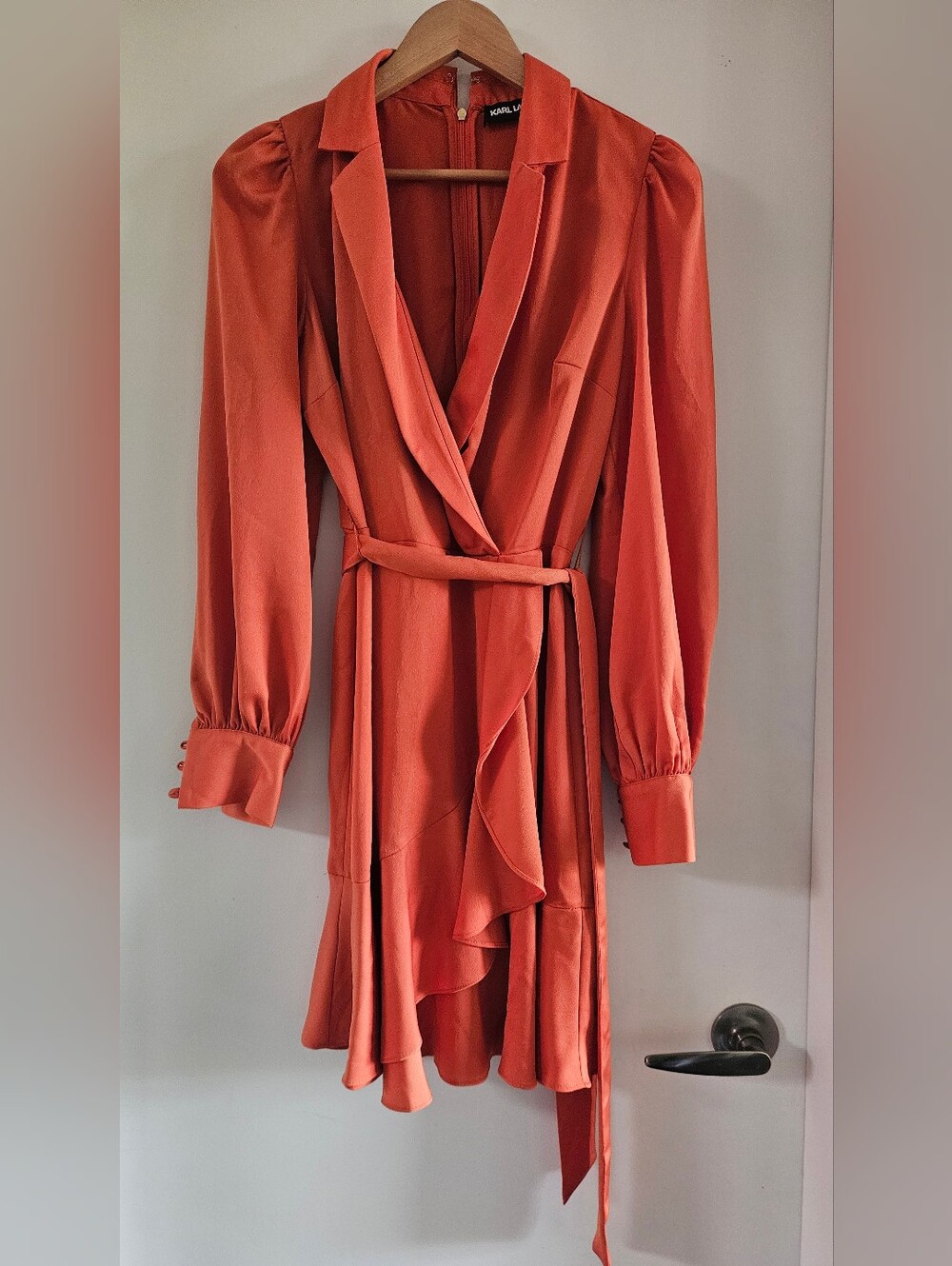 Karl Lagerfeld Rust Orange Long Sleeve Wrap Dress